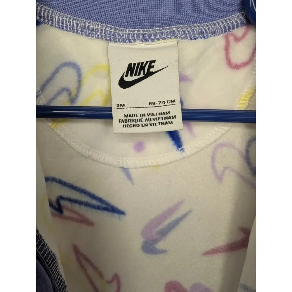 Nike Girls Infant Sleepwear, Nike Check Logo Fleece Sleeper, Sz 9 mos